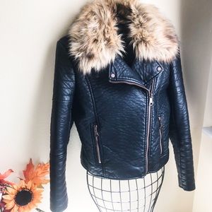 Marc New York | Andrew Marc Vintage Style Vegan Leather Moto Jacket w Faux Fur
